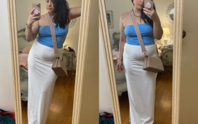 FASHION MEDIA BRAND 10 Fashion Forward: Μπλε Tube Top, λευκή Maxi φούστα και μπεζ Slip-on σανδάλια