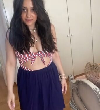 Swimwear and mini skirt