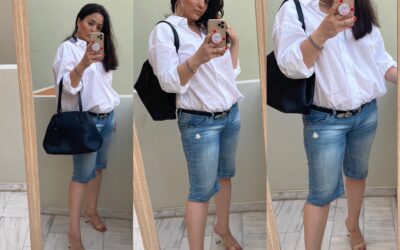 FASHION MEDIA BRAND 10 Vintage shorts με λευκό πουκάμισο και invisible sandals