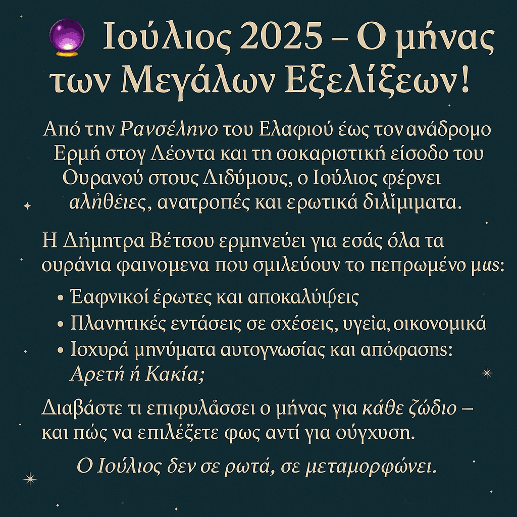 Αστρολογικές Προβλέψεις Ιουλίου 2025