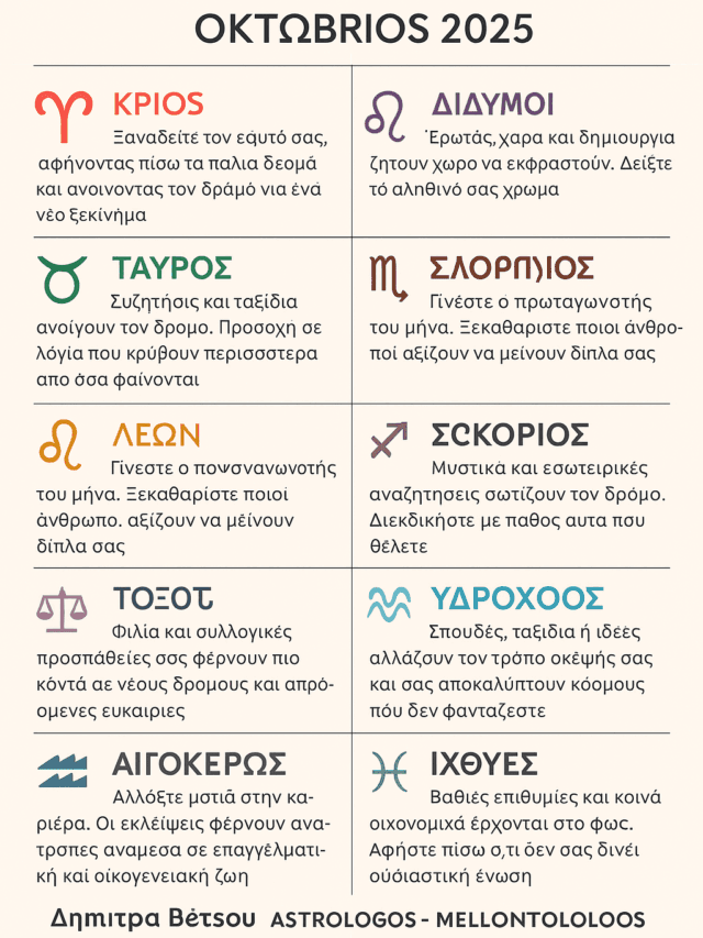 ΑΣΤΡΟΛΟΓΙΚΕΣ ΠΡΟΒΛΕΨΕΙΣ ΟΚΤΩΒΡΙΟΥ 2025