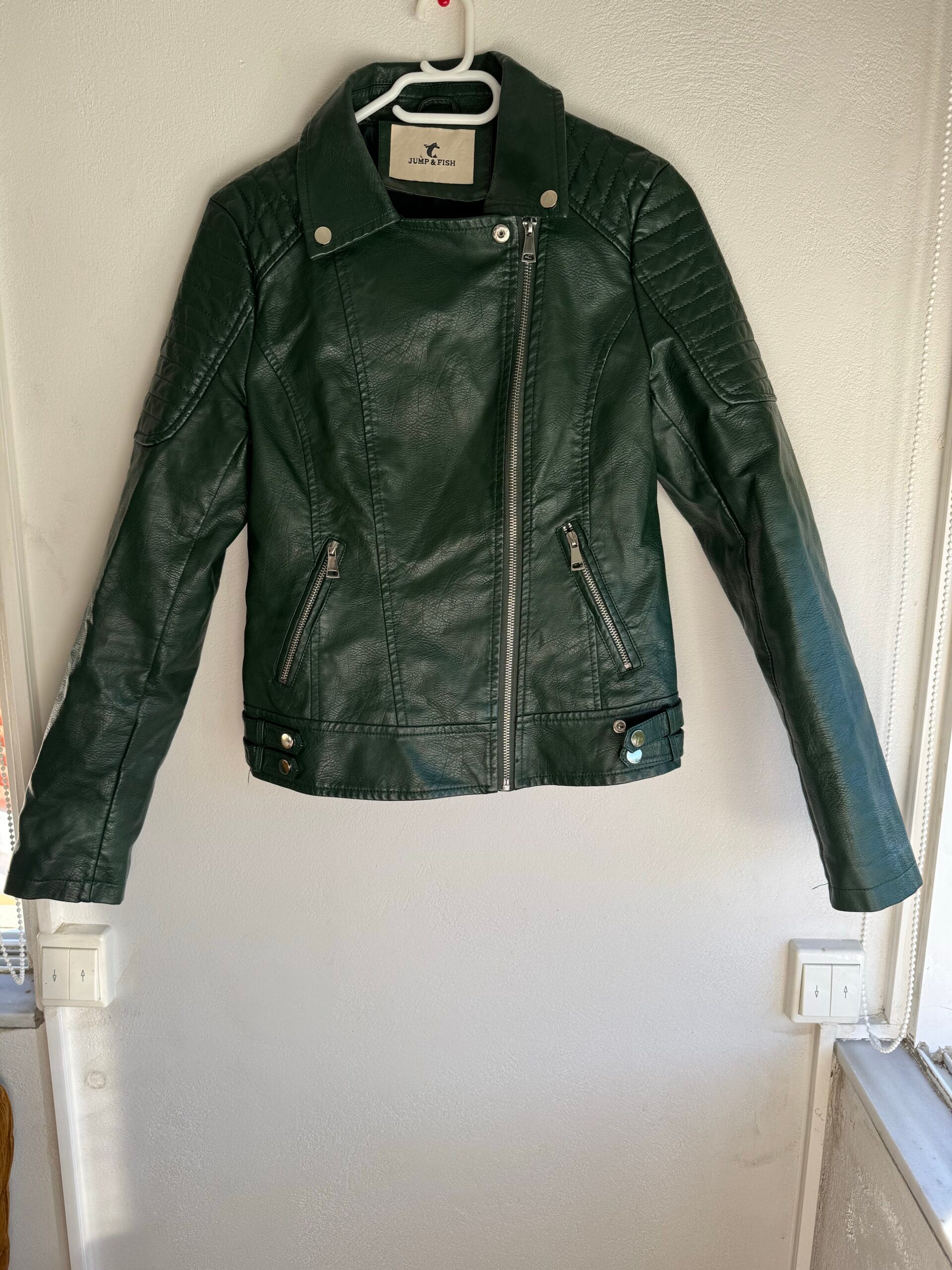 Emerald Green Faux-Leather Biker Jacket — Jump & Fish 1 Emerald Green Faux-Leather Biker Jacket — Jump & Fish