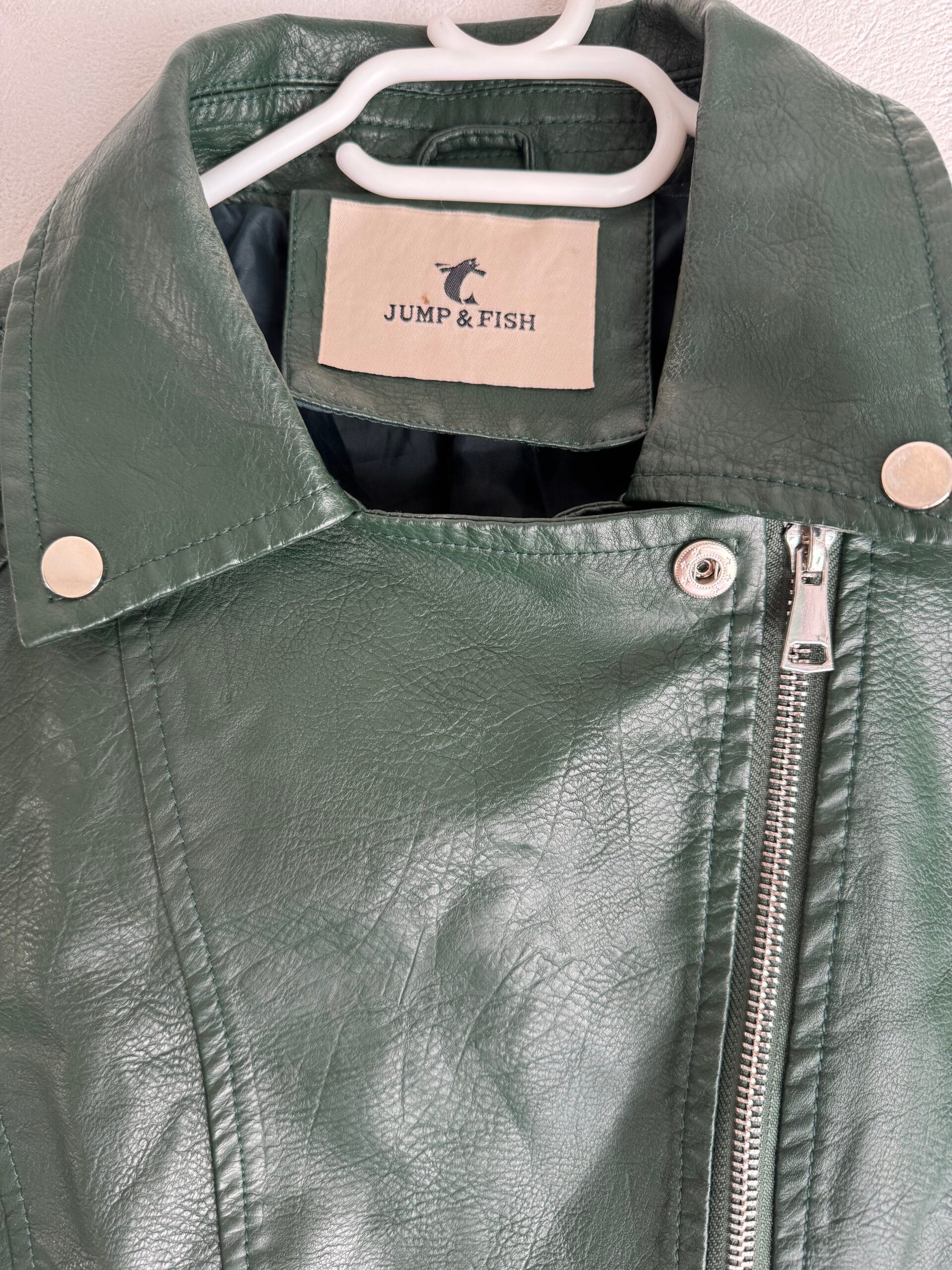 Emerald Green Faux-Leather Biker Jacket — Jump & Fish 2 Emerald Green Faux-Leather Biker Jacket — Jump & Fish - Image 2