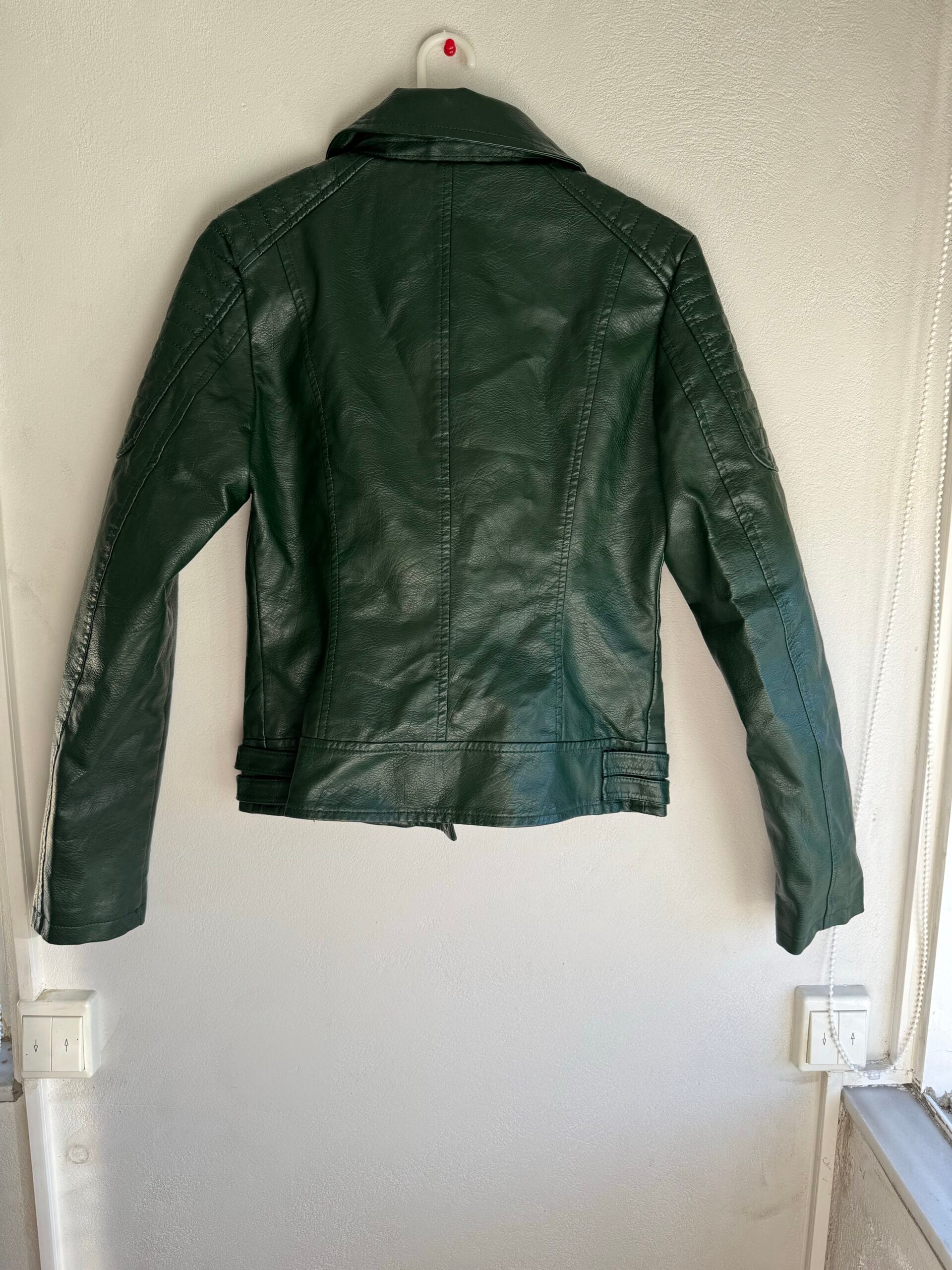 Emerald Green Faux-Leather Biker Jacket — Jump & Fish 3 Emerald Green Faux-Leather Biker Jacket — Jump & Fish - Image 3