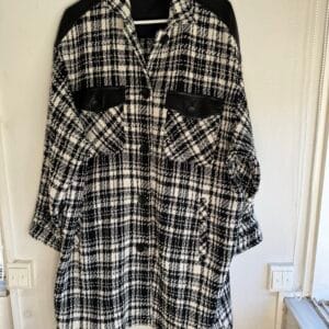 Zara Black & White Tweed Shacket with Faux-Leather Details