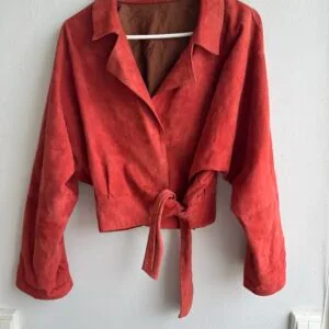 Handcrafted 100% Suede Jacket in Lobster Red – Artistic Minimalism