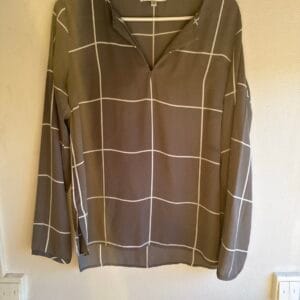 ANIS White Grey Windowpane Blouse