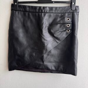 Maje Paris Black Lamb Leather Mini Skirt with Metal Details