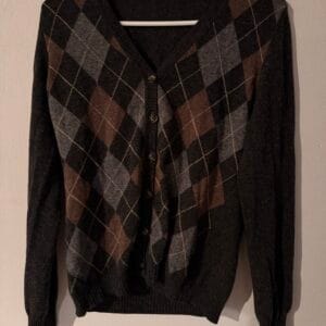 Glenfield cardigan με κασμίρ & virgin wool – καρό ρόμβοι σε γήινους τόνους