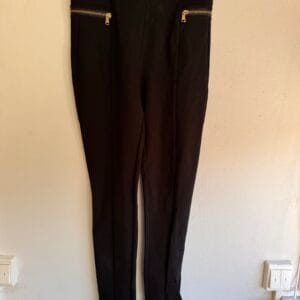 ZARA Black Structured Leggings με Χρυσά Φερμουάρ – XS