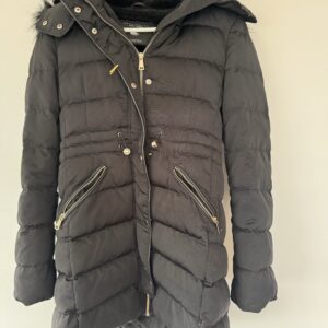 Zara Woman Down Jacket • Μαύρο Puffer με Γούνα & Χρυσές Λεπτομέρειες (XS)