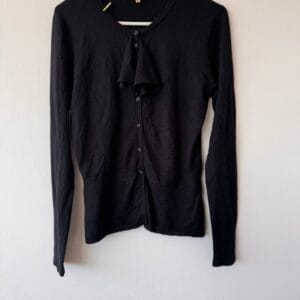 Manoukian Silk–Angora Black Cardigan (M) – Ruffle Front Knit