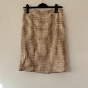 Handmade Tweed Midi Skirt in Beige Houndstooth | Vintage-Inspired Boutique Piece
