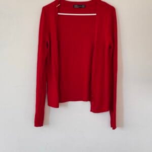 🔴 ZARA Ribbed Red Cardigan – L