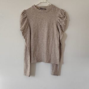 🧸 ZARA Puff-Sleeve Knit με Πέρλες – Size S