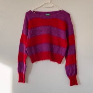 Benetton Striped Mohair-Blend Cropped Knit — Red & Purple