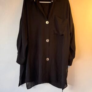 ZARA Μαύρο Σατέν Πουκάμισο με Κουμπιά & Ανάλαφρη Διαφάνεια