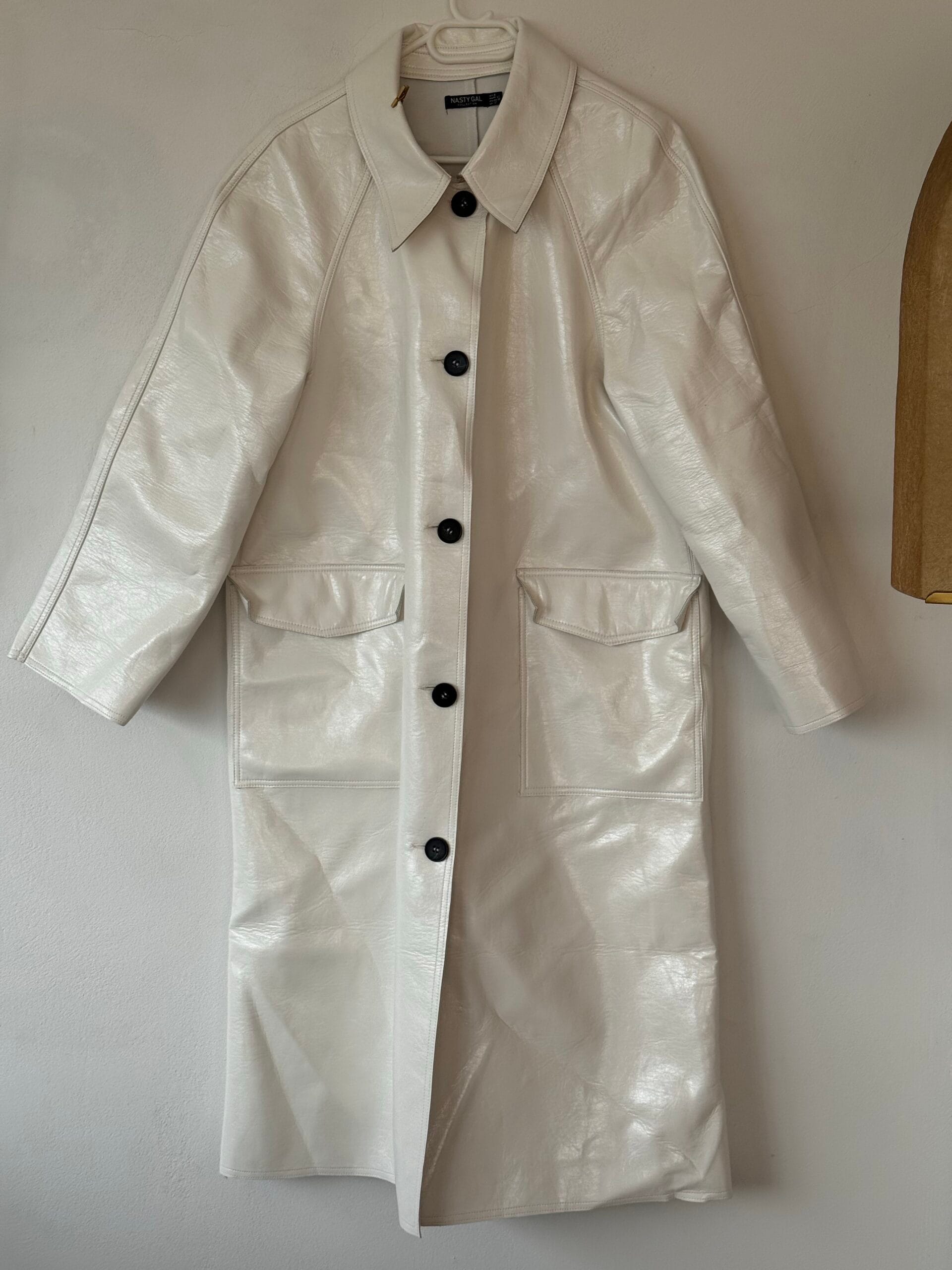 Nasty Gal Off-White Faux Leather Coat (Size EU 40) 1 Nasty Gal Off-White Faux Leather Coat (Size EU 40)