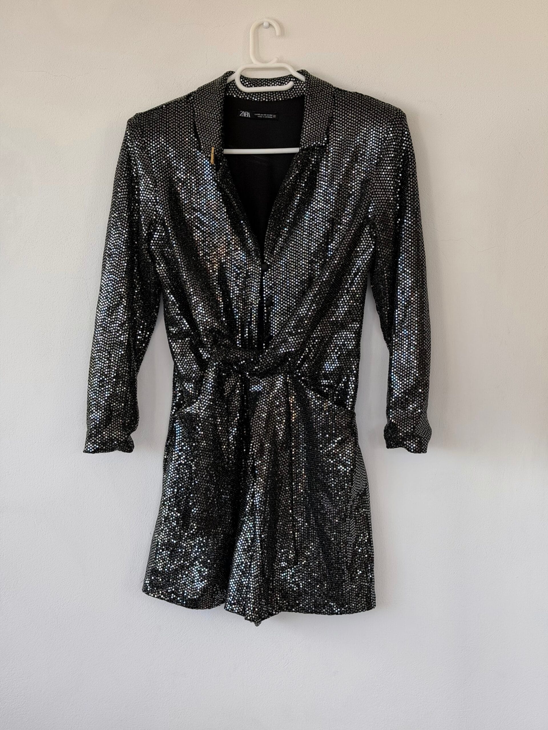 ZARA Metallic Mini Shirt Dress – Silver Sparkle (XS) 1 ZARA Metallic Mini Shirt Dress – Silver Sparkle (XS)