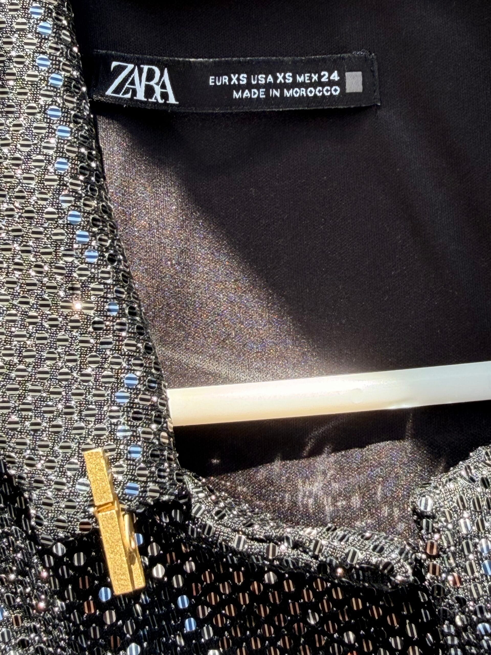 ZARA Metallic Mini Shirt Dress – Silver Sparkle (XS) 4 ZARA Metallic Mini Shirt Dress – Silver Sparkle (XS) - Image 4