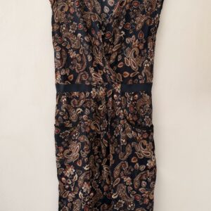 FASHION MEDIA BRAND 30 Ellen Amber Navy Paisley Midi Dress – Size L (100% Viscose)