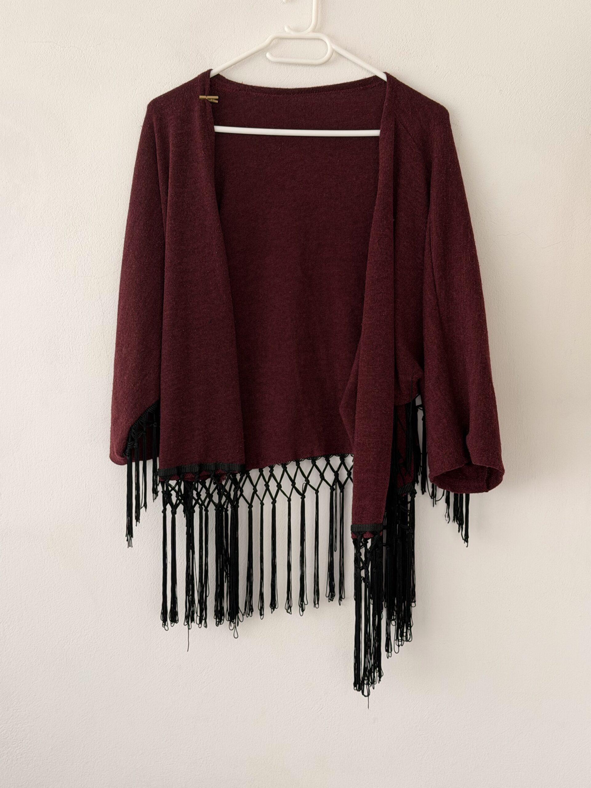 Made in Italy Burgundy Fringe Kimono – Boho Cardigan 1 Made in Italy Burgundy Fringe Kimono – Boho Cardigan
