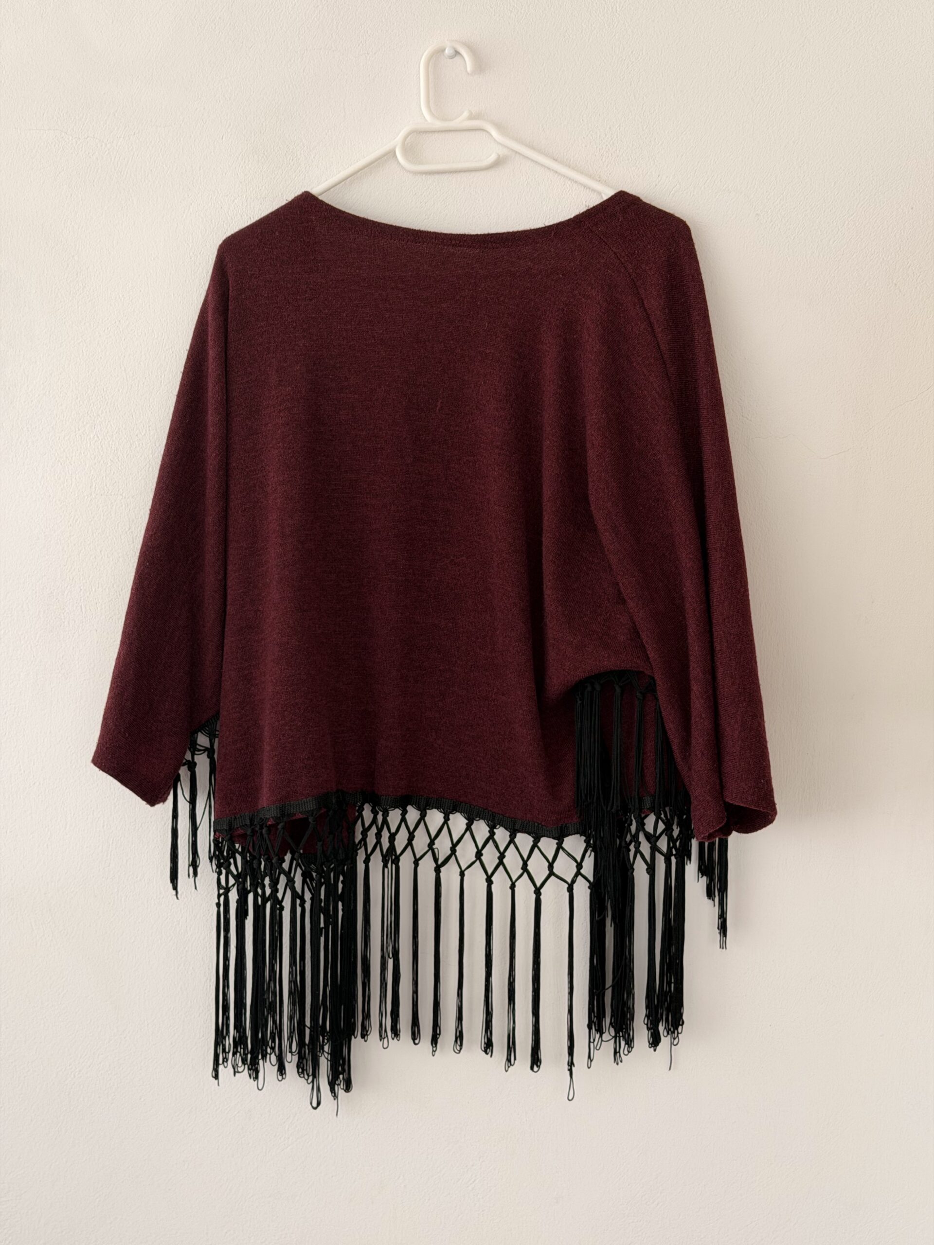 Made in Italy Burgundy Fringe Kimono – Boho Cardigan 2 Made in Italy Burgundy Fringe Kimono – Boho Cardigan - Image 2