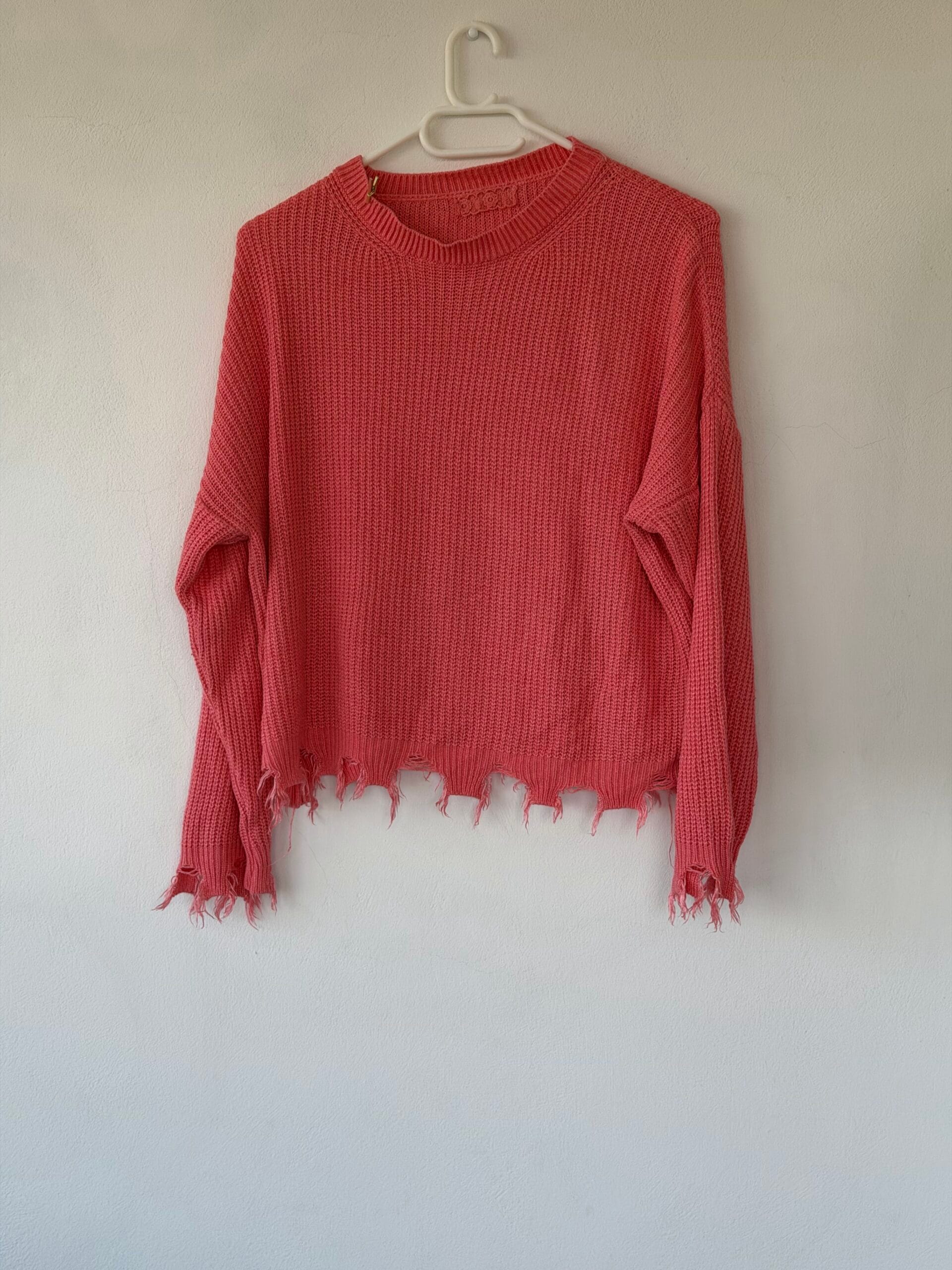 Coral Distressed Knit Sweater – Made in Italy 1 Coral Distressed Knit Sweater – Made in Italy