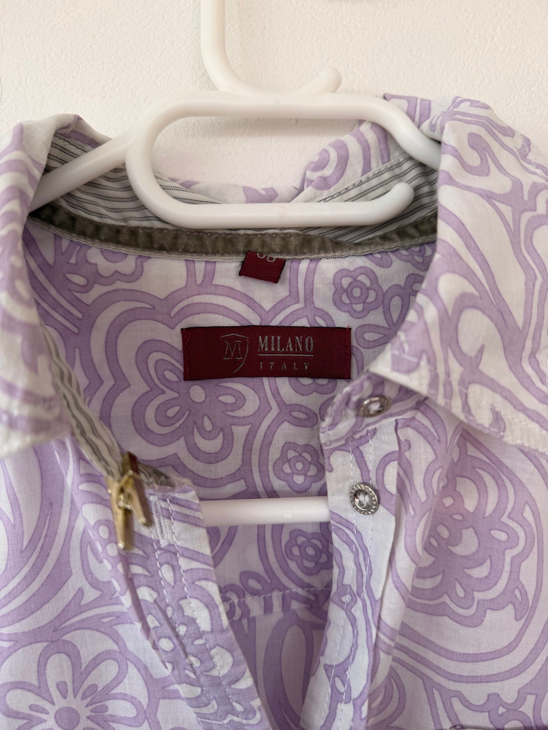Lilac Pattern Cotton Shirt – Milano Italy 4 Lilac Pattern Cotton Shirt – Milano Italy - Image 4