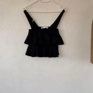 ZARA Black Ruffle Crop Top – Size S