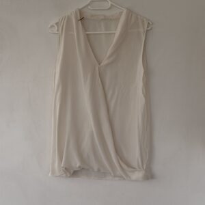 FASHION MEDIA BRAND 24 Cream Satin Wrap Top – Minimal Chic Preloved Blouse