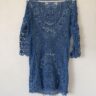 Boho Crochet Blue Tunic Dress – Sheer Lace Cover-Up (S/M)