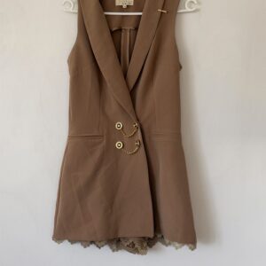 Tailored Camel Blazer Playsuit – Gold Chain Detail (S/M)