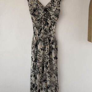 Nicole Farhi 100% Silk Floral Midi Dress – Timeless Monochrome Elegance XS