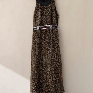 TWIN-SET Simona Barbieri 100% Silk Leopard Midi Dress