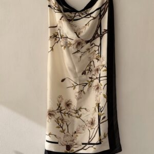 Luxury Magnolia Print Satin Pashmina Scarf / Pareo