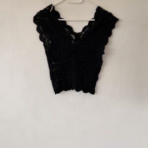 ZARA Black Lace Statement Top with Sculpted Floral Details