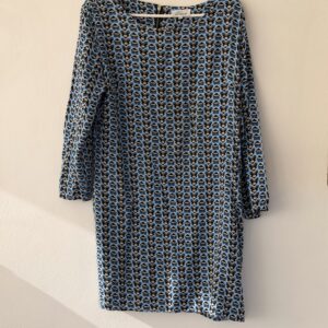 💠 Italian Geometric Print Tunic Dress – Azure Blue Edition