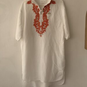 La Martina Buenos Aires Linen Blend Kaftan Dress – White & Coral Embroidery | M-L